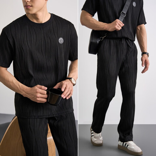 
Henhut International luxury high-end brand men's summer men's short-sleeved T-shirt loose straight trousers casual sports suit light gray light gray L