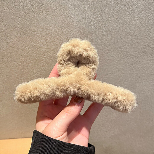 Manfuyu Plush Clip, High-end Hair Clip for Girls, Sand Shark Clip on the Back of the Head, Multi-volume Hair Clip, Hair Clip, Hair Clip, Plush Dark Coffee (11CM)