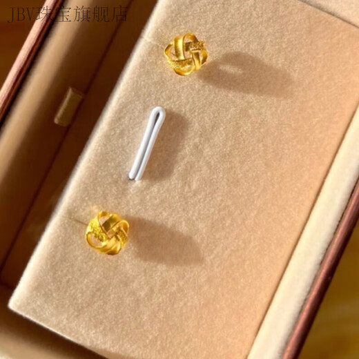 JBV老凤凰999足金如意结耳钉黄金5G复古中国结耳环24K纯金 0.01g 如