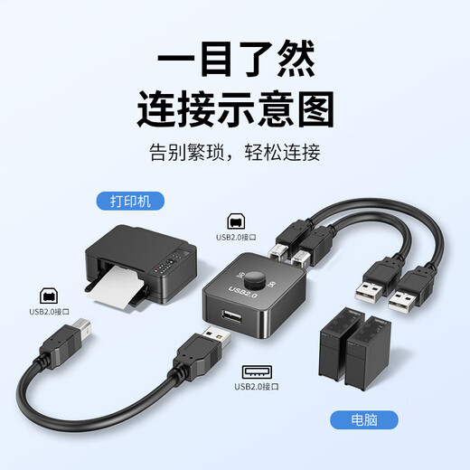 达而稳（DOREWIN）USB打印机共享器一拖二分线器一拖二 二进一出双向切换两台电脑共用鼠标键盘U盘共享