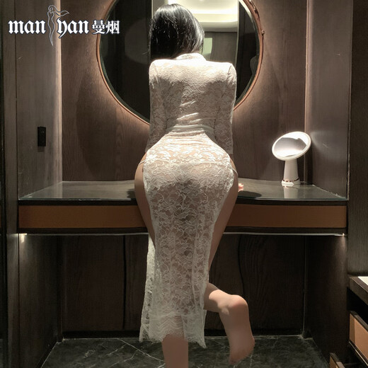 Man Yan Gift Condom Underwear Secretario Secretario Sexy Seduction Seduction Traje de encaje Pajamas Dating Battle Vestido 9766 Sitio web oficial insignia Negro [Slit Slit Long Falda] Un tamaño [Peso sugerido 80-120 Jin [Jin iguala 0.5 kg]]]