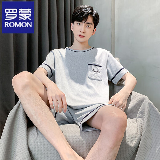 罗蒙（ROMON）睡衣套装男夏季新款短袖短裤青少年初中学生男款大码家居服两件套 HDE9928 L