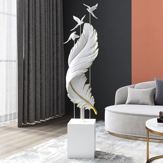 YINGSEN Nordic Light Luxury Feather Living Room Large Ornament Floor Sofa Next to TV Cabinet Modern Entrance Home Decor Streamer Wings - Ornament (1.5 meters high)