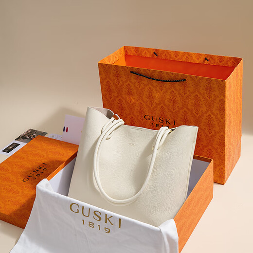 Guski Französische Luxusmarke One-Shoulder 2025 Neue Top-Layer Cowide Ladies Tote Bag Valentinstags Geburtstagsgeschenk für Frauen im Off-Weiß [Cream] Senden Sie Ihre Freundin zu Ihrer Frau zu Ihrer Mutter