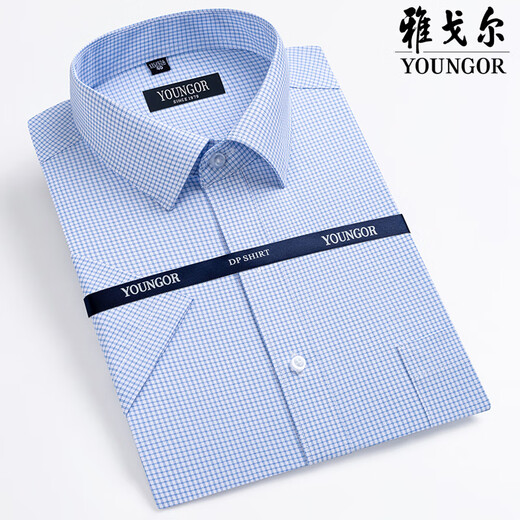 CEO Yageol Summer Men's Short Sleeve Shirt Business Formal Clothes Casual Loose Working No-Iron Plaid Solid Color Shirt Men DX6624 40 (Suggested weight 130-145 Jin [Jin equals 0.5 kg])