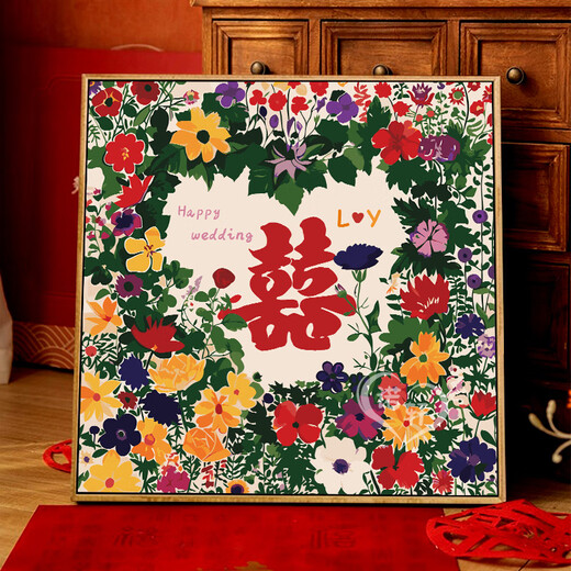 
Spring snow in the forest, wedding words, digital oil painting, DIY hand-colored acrylic oil painting, wedding gift for friends, wedding nx13576, environmentally friendly, bright pigment + eye protection oil canvas + brush set + accessories, 70*70cm, stretched solid wood inner frame + outer frame (no installation, four colors available