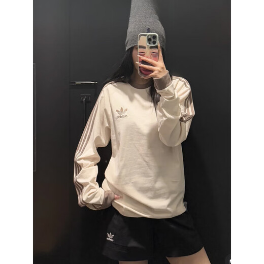 阿迪达斯 （adidas）三叶草男女同款针织长袖T恤KE5824 KE5825 KE5826 米色IA4877  2XL