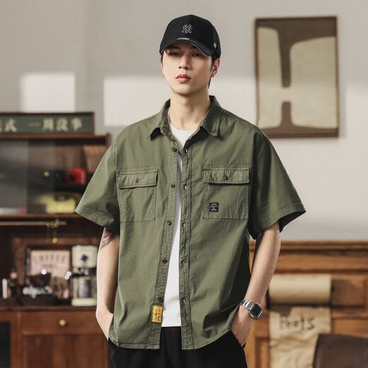 Jeep Spirit Jeep Camisa de manga corta Hombres Summer Men americanos Retro Loose Camisa de trabajo Tope Camina superior Código de hombres 832 Código XL de caqui (145jin [Jin es igual a 0.5 kg] -165Jin [Jin es igual a 0.5 kg])