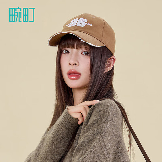 Wanding Varsity Girls Series Baseball Cap Women's Lace Curved Brim Peaked Cap Autumn and Winter Retro Versatile Soft Top Hat Brown One Size