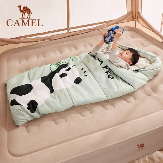 Camel panda outdoor children's autumn and winter sleeping bag in large children's anti-kick quilt portable student lunch break camping dirty bag 20-12164BAF5643 silver green children