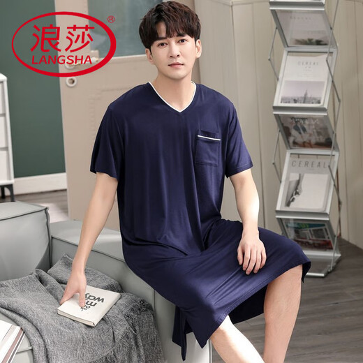 浪莎（LangSha）凉爽男士割包皮睡裙睡袍男夏季薄款冰丝莫代尔睡衣男长款短袖宽松 旗舰店-844灰色 L