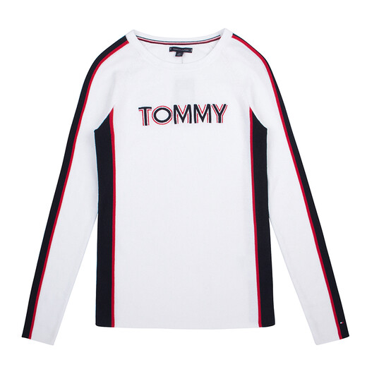 Tommy Hilfiger Tommy Women's Sweater European and American Color-blocking Casual Women's Round Neck Long Sleeve Knitted Sweater 033/499/056 Light Gray Spot Quick Delivery L
