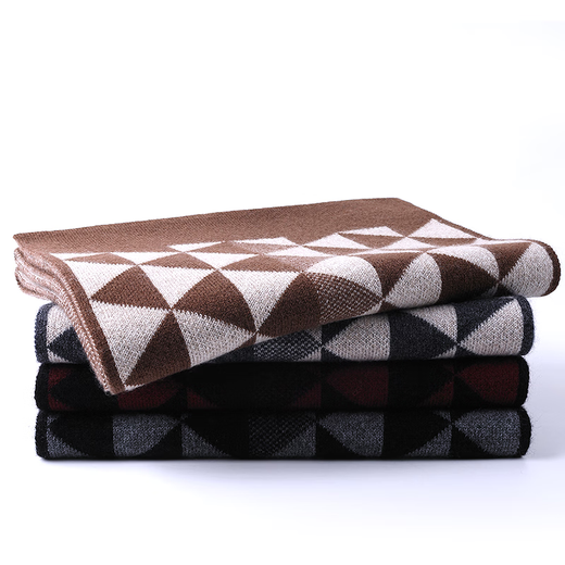 Pierre Cardin Cashmere Diamond Scarf Men's Autumn and Winter Thickened Warmth Versatile Knitted High-end Business Birthday Gift Gift Box Black Gray