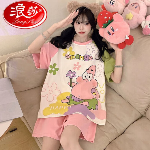 
Langsha pajamas for women in summer pure cotton short sleeve thin cartoon girl summer style women's plus size cotton home clothing set 9928 Women's L size 160cm90-105Jin [Jin equals 0.5 kg] All size