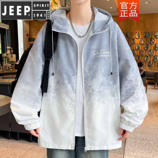 Jeep Spirit Gradient Ice Seide Dünne Kapuzejacke Männer Sonnenschutz uv Schutz Sommer Teenager Junior High School Schüler Sonnenschutz 6627 Weiß M 80-100jin [Jin gleich 0,5 kg]