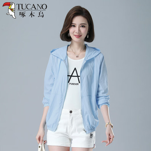 Woodpecker sunscreen clothes for women 2025 summer new breathable hooded thin coat mother suit long sleeve Korean style trendy white thin thin M