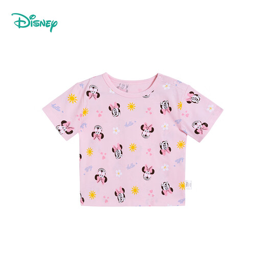 迪士尼（Disney）夏季童装男童T恤可爱米妮卡通休闲时尚百搭舒适透气短袖T恤 212S1502粉底米妮 120