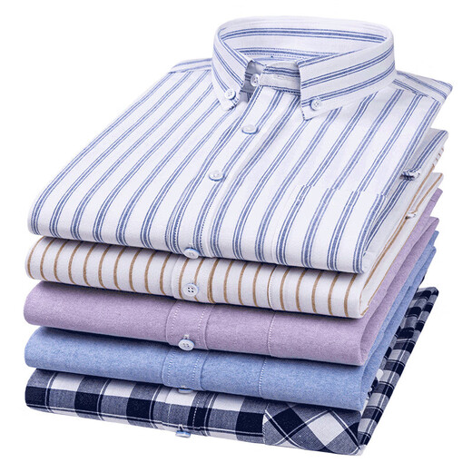 Spring and Autumn Pure Cotton Shirt Men's Long Sleeve Middle-aged Solid Color Dad Cotton Casual Men's Oxford Spun White Striped Shirt NJF-1801 39