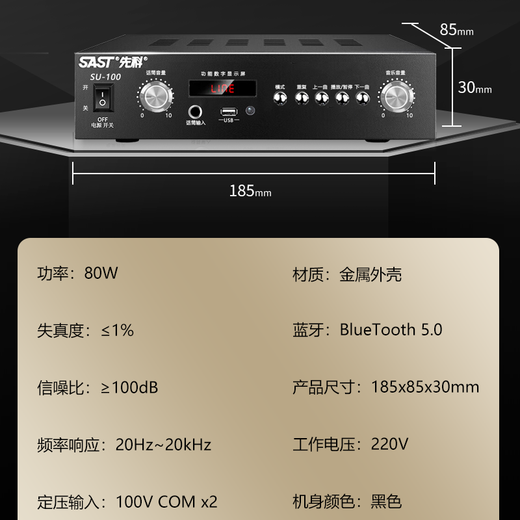 SAST SU-100 high-power Bluetooth constant voltage amplifier mini public broadcast amplifier ceiling sound wall mounted sound column speaker U disk store conference room home theater combination