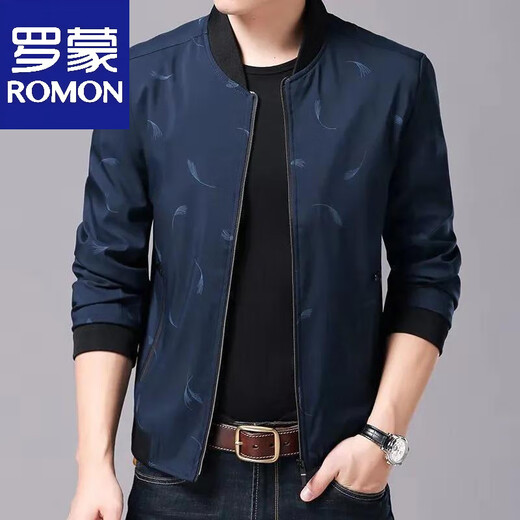 
Romon Middle-aged Men's Jacket Thin Jacket Daddy's Clothing Clothing Casual Spring Jacket Spring and Autumn Clothing Middle-aged and Elderly Lapel Buttons - Navy Blue One Size 17088A 90-110Jin [Jin equals 0.5 kg]