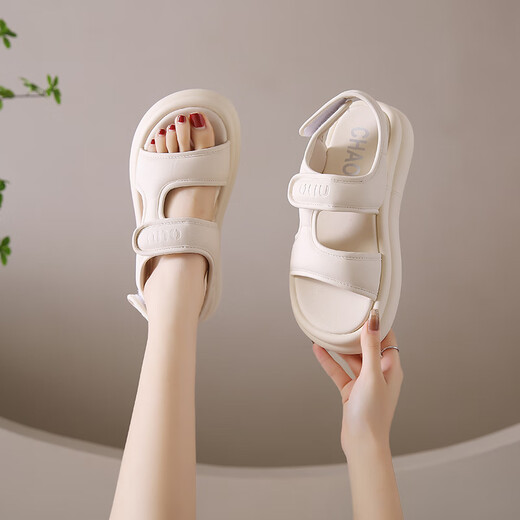 大东（dusto）凉鞋女夏季网红百搭外穿舒适软底运动学生凉拖2025新款沙滩鞋 BF967米色 35