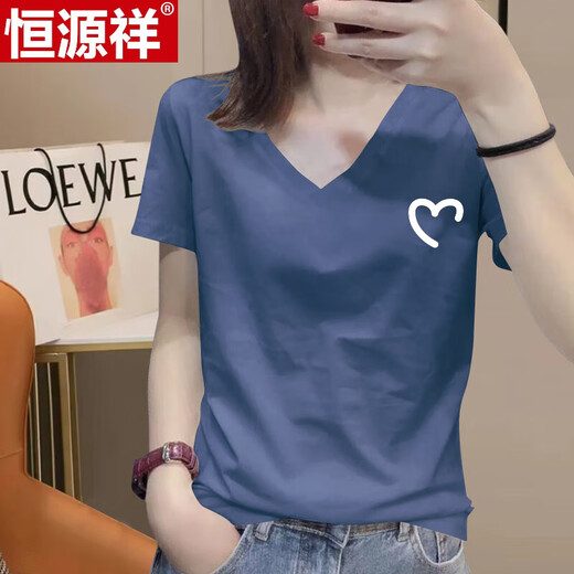 恒源祥v领t恤女短袖白色宽松显瘦2025年夏季新款棉质正肩鸡心领女士上衣 6191白色V领 S 80-100斤