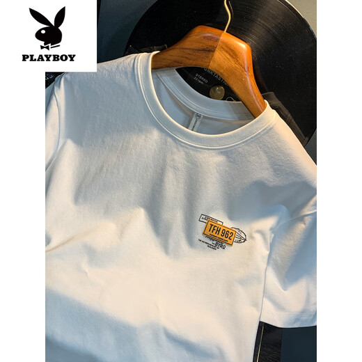 Playboy (Playboy) Camiseta blanca Summer Summer New Tendencia de alta gama Camiseta estampada American Light Luxury Xinjiang Algodón cómodo Camiseta de manga corta White [JSW9906 White] M adecuado para 90-108Jin [Jin iguala 0.5 kg] desgaste