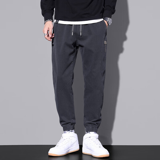 Playboy (PLAYBOY) summer thin casual pants for men American fashion brand foot work pants 2025 new loose gray sports pants 9859 gray + 9859 gray M