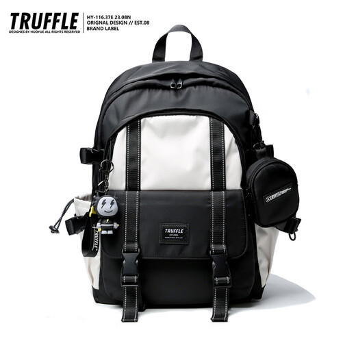 TRUFFLE campus large capacity student schoolbag male junior high school backpack female college student backpack computer travel bag SFG-black with beige and gray