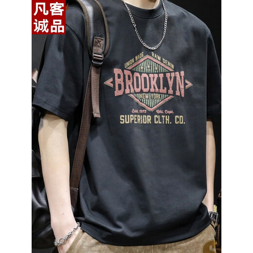 Vancl schwere kurzärmelige T-Shirt-Herren-Hälfte der Top-Trendy Marke 2025 New Herren American Printed Herren T-Shirt 9918 Black M Geeignet 115-130jin [Jin entspricht 0,5 kg]