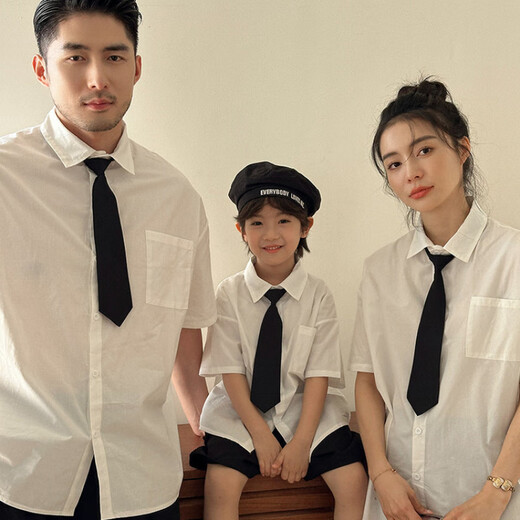 G.duck little yellow duck parent-child clothing for a family of three or four, family clothing, summer clothing, family clothing, mother and daughter clothing, tie, shirt and pants suit, tie and white shirt 180 XL