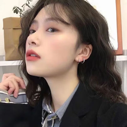 Pupan 925 silver earrings, earrings, bone studs, ear holes, niche plain hoops, circle earrings, earrings, studs, earrings for women 9 French plain hoops - no need to remove earrings, 8mm half pair 1 piece