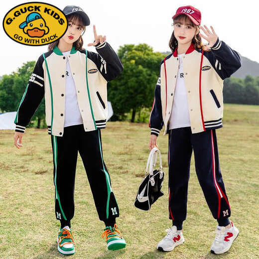 G.DUCKKIDS女童春装套装2024新款中大儿童休闲套装春秋女孩棒球服运动两件套 灰色BQ1396 120 尺码建议身高110左右