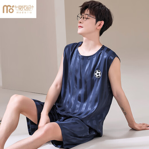 莫代尔睡衣男款背心无袖短裤两件套装夏天薄款冰丝凉感速干球服大码学生 【冰丝无袖套装】 Q9905 L 男【100-125斤】