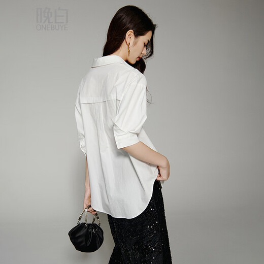 Spätes weißes neues Produkt, 100 % Baumwolle, Damen-Shirt, locker, groß, künstlerischer Stil, High-End-Temperament-Top, weiß, M