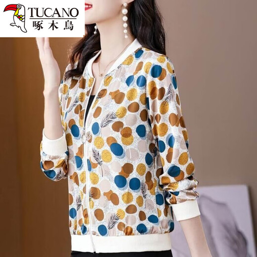 
Woodpecker beautiful top mother suit spring and summer chiffon sunscreen clothes for women with fashionable polka dot printed zipper cardigan baseball uniform 8043 colors 4XL