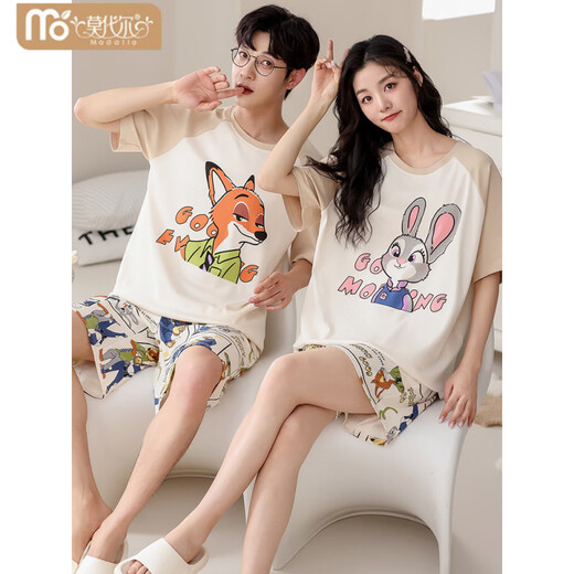 Victoria's style 2025 new couple pajamas summer cotton short sleeves one man and one woman cartoon cute summer comfortable home clothing set GEY-687 (main photo of couple) XL Female + Men L