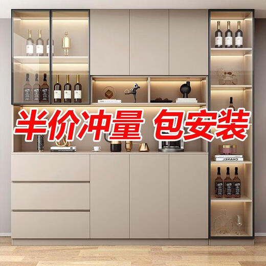 三栖虎餐边柜高柜一体靠墙酒柜轻奢玻璃展示柜新款储物柜客厅置物柜 全实木 款15280*40*220