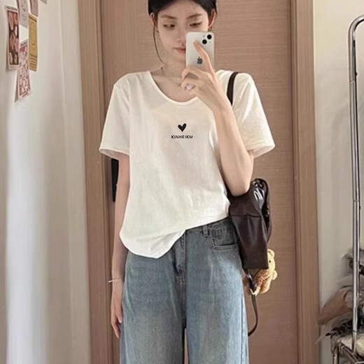 Qinji bamboo joint cotton T-shirt for women short-sleeved bamboo joint cotton short-sleeved T-shirt for women white V-neck top for summer thin loose lazy and complex 6191 white [bamboo joint cotton V-neck] S recommended 80-100Jin [Jin equals 0.5 kg] All size