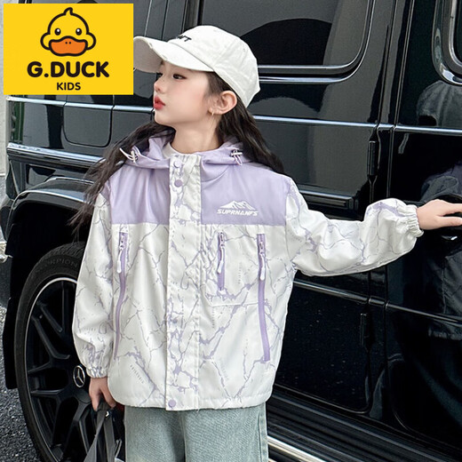 
G.DUCKKIDS girls' jacket spring and autumn style 2025 new children's clothing girls' middle-aged and big children's autumn hooded clothes children's autumn jacket pink 140