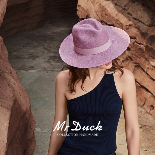 Mr DUCK Ecuador authentic Panamanian hat British gentleman jazz hat unisex wide brim hat sun hat Purple Tang color (8cm edge) M (55-58cm)