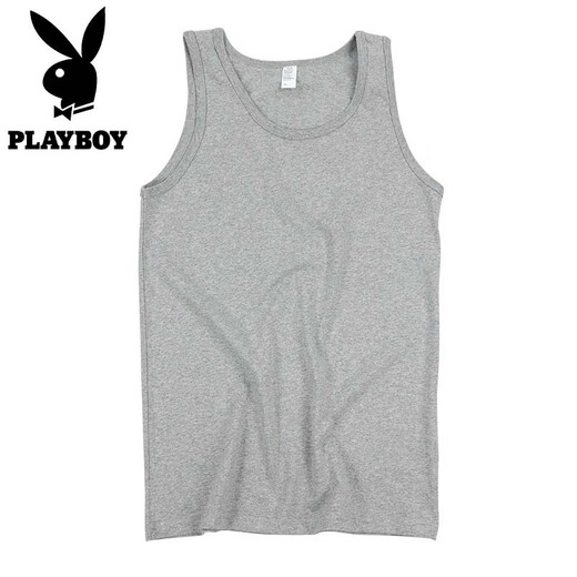Playboy (PLAYBOY) Heavy simple pure cotton vest sleeveless T-shirt Hemp gray solid color vest loose 3-piece package] Gray + gray + white 3XL Recommended 150-170Jin [Jin equals 0.5 kg]
