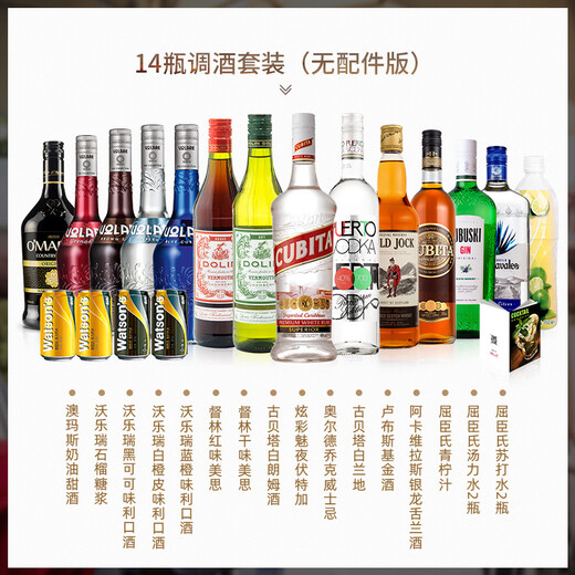 卢布斯基原装进口洋酒自调鸡尾酒套装六大基酒威士忌伏特加朗姆金酒龙舌兰 14瓶调酒套装（不含酒具款）