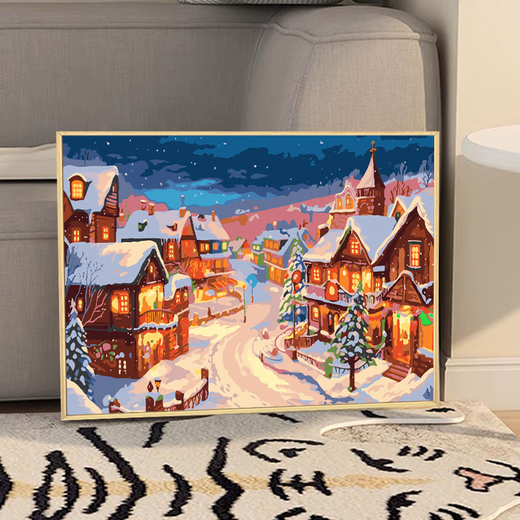 
Yonghuan winter lights Christmas digital oil painting DIY fill color hand-painted gift high-value decorative painting hanging painting qx15847 30x40cm thick solid wood inner frame Highlight pigment + professional oil canvas + multiple brushes + wall hanging accessories