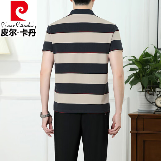 皮尔卡丹（pierre cardin）爸爸夏装男士运动服套装中老年休闲条纹纯棉短袖t恤Polo衫 军绿（短 袖+长裤）KDK9763 M (建议100-120斤)