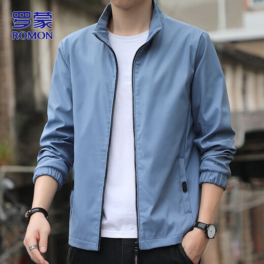 ROMON jacket men's spring and autumn solid color business jacket for young and middle-aged men commuting casual stand-up collar top clothing black XL