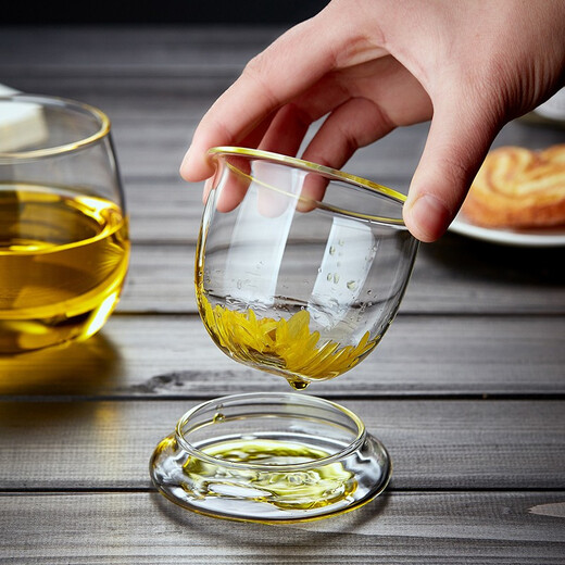 Quandu glass tea cup, tea set, office cup, drinking tea cup, green tea cup with filter liner, tea cup, glass water cup, tea cup QD01 (380ML)