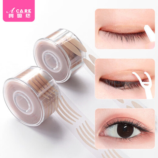 ACARE Double Eyelid Sticker A1ZO-Wide Adhesive Invisible Tool Magic Eye Beauty Lace Mesh Roll Narrow Tip Natural Flesh Wide Type 2 Rolls 1 Pair