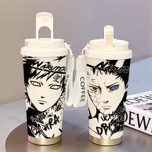 SEUNGRY NARUTO Thermos pour les élèves allant à l'école, tasse d'eau de grande capacité, nouvelle tasse de café, bouche à double boisson, apparence élevée, blanc - tasse de café - HST3527 Naruto + avec longe 316 en acier inoxydable
