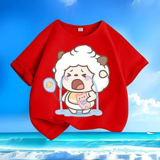 
Crying Lazy Sheep Summer New Printed Short Sleeve T-shirt for Men and Women Small and Medium Children's Short Sleeve T-shirts Pure Cotton Round Neck Casual Trend-SL Green-KX698 Lazy 150 [Suggested height 140-150 cm]